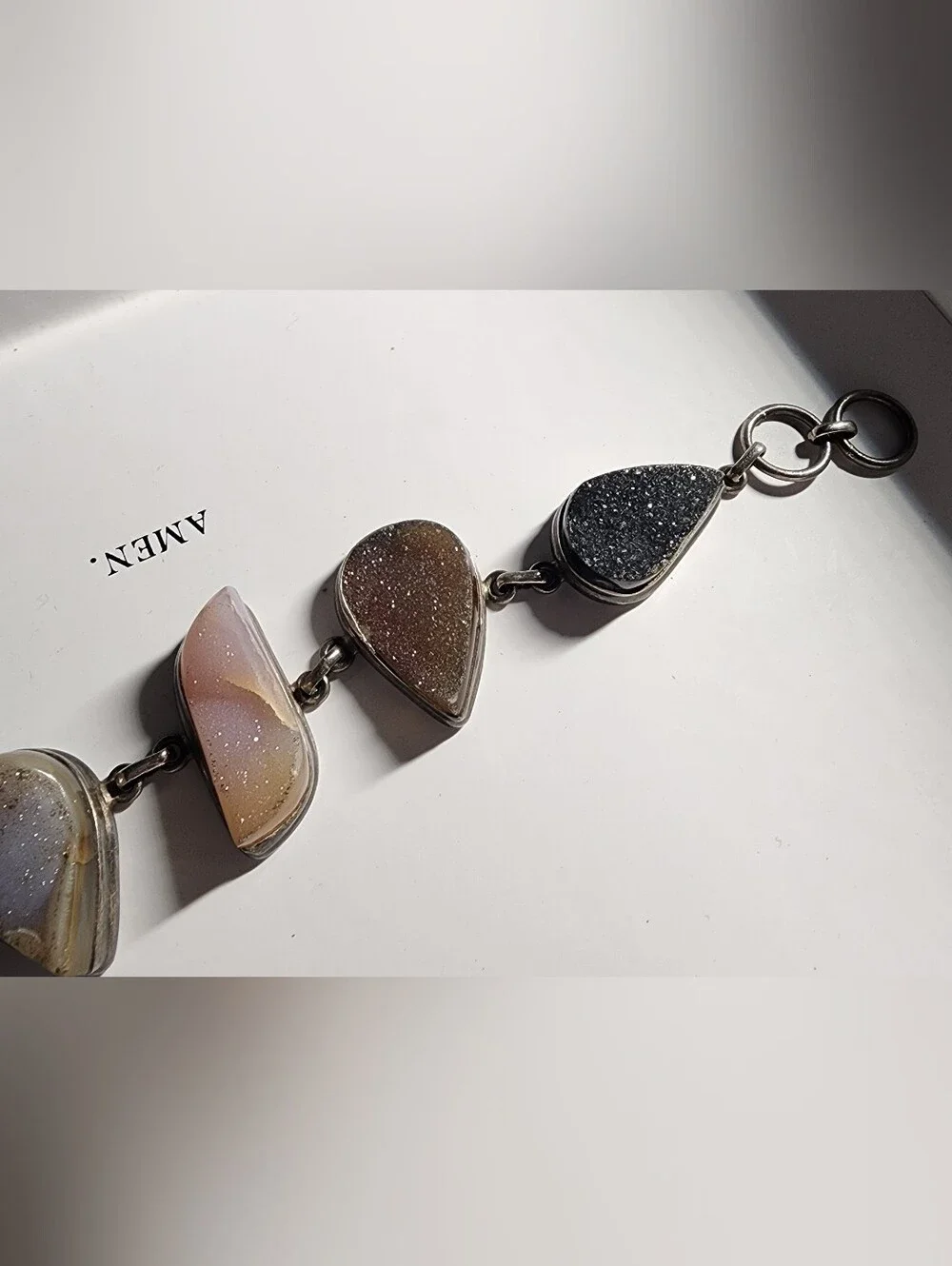 Sterling Silver 925 Druzy Stone Link Bracelet